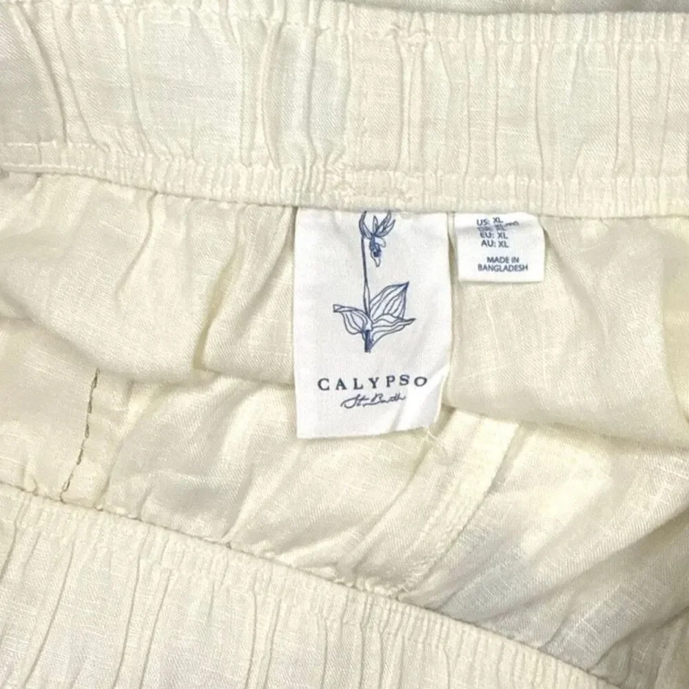 Calypso St. Barth Cream 100% Linen Wide Leg Vacation, Resort Pants Size: XL